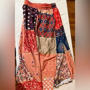 Boho Patchwork Maxi Skirt - Peach & Navy